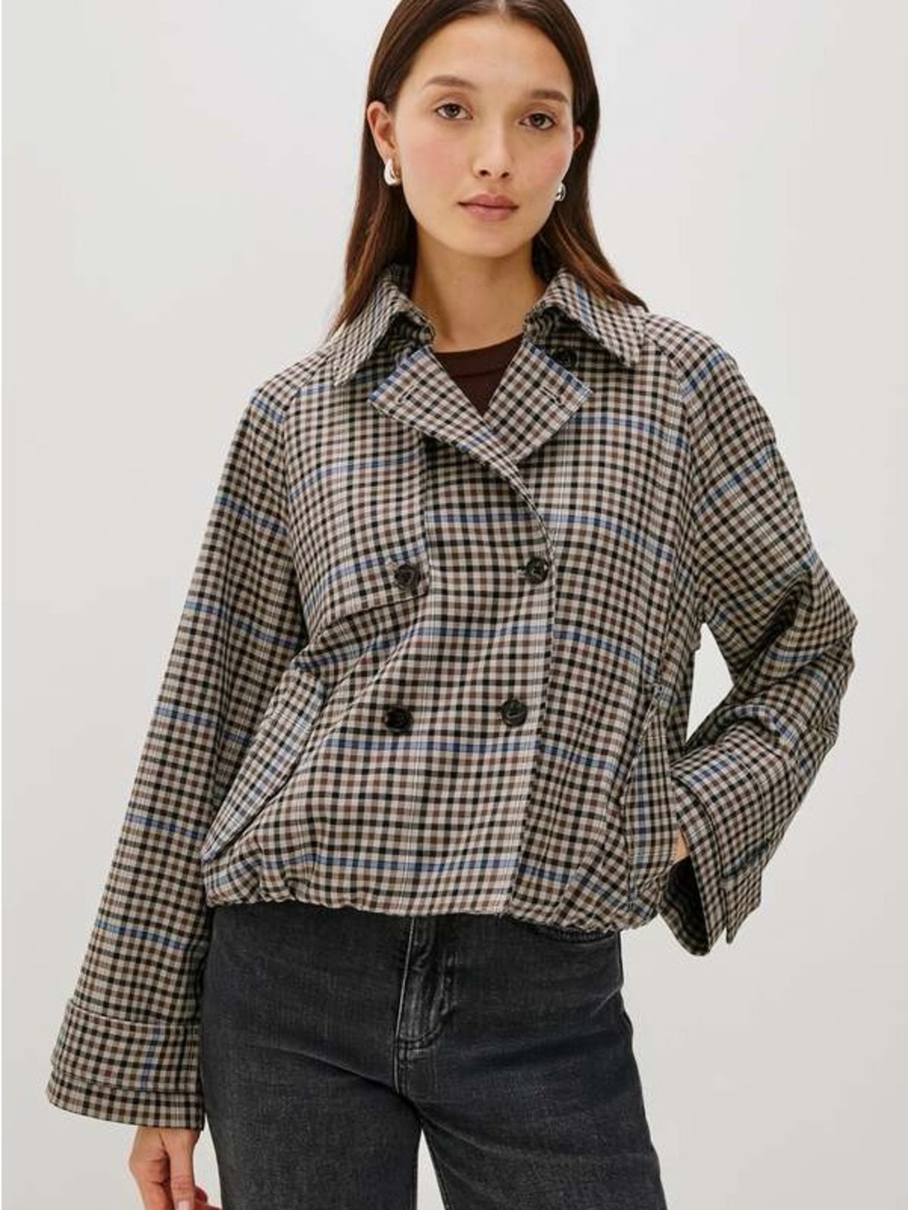Rails Jett Double Breasted Cropped Trench Coat Plaid NWT Large